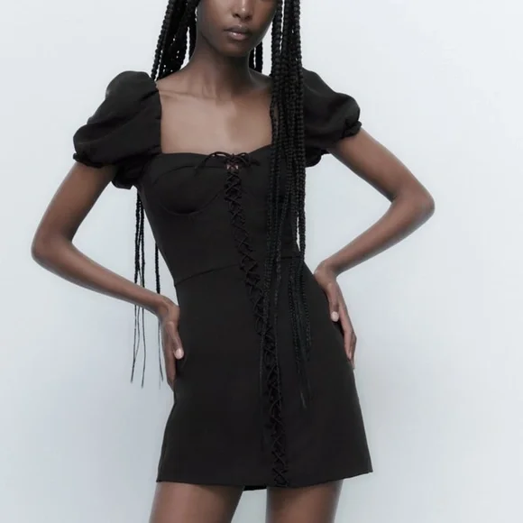 NWT ZARA MINI CORSET DRESS BLACK S